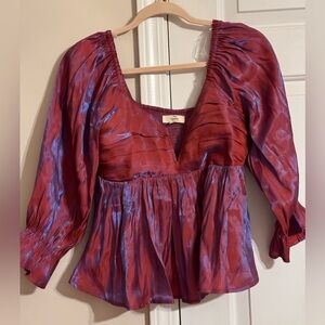 Boutique Entro magenta/blue metallic 3/4 sleeve, smocked back top! Size M